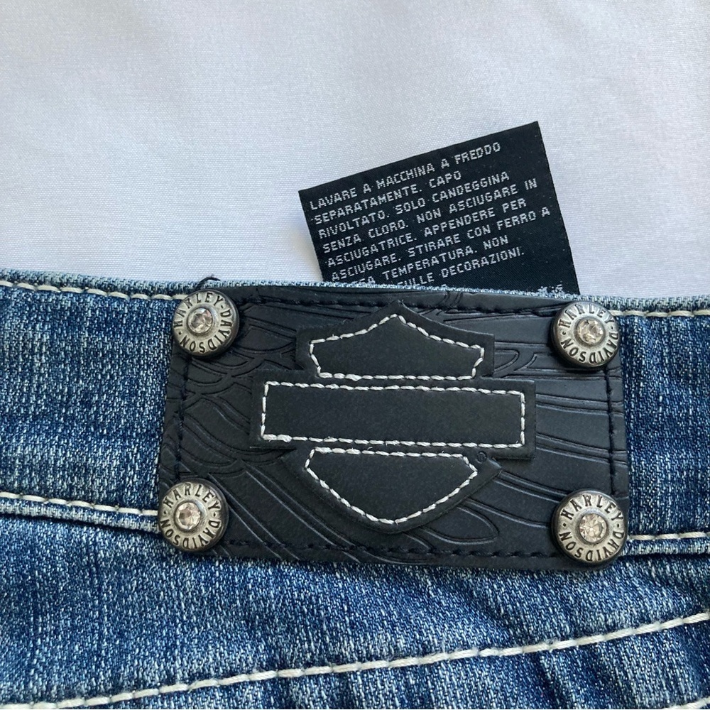 Harley-Davidson Women's Dark Blue Boot Cut Jeans with Embroidered Wing Pocket - Picture 2 of 14